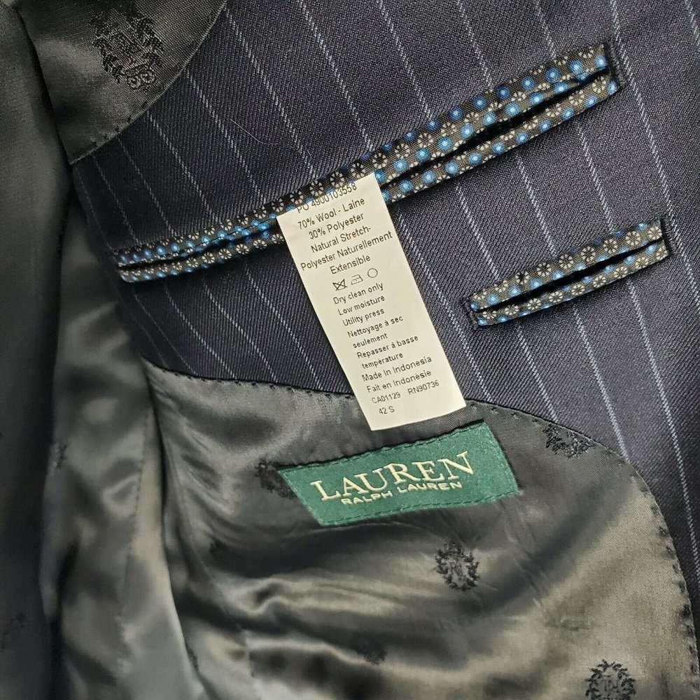 Lauren Ralph Lauren Men's Size 42 S Navy Striped UltraFlex Suit Blazer Jacket - Picture 11 of 12